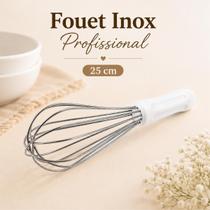 Batedor Fouet Inox Profissional 25cm Branco Fue Creme Clara Bolo Massa Batedor Fouet Inox Profissional 25cm Branco Fue Creme Clara Bolo Massa