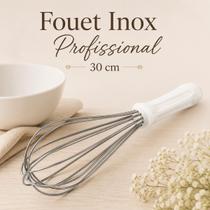 Batedor Fouet Profissional Caparroz Inox 30cm Cabo Branco para Bolos Massas Chantilly Ovos Molhos e Confeitaria Uso Profissional e Doméstico