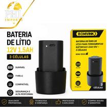 Bateria 12V 1.5Ah Universal Para Parafusadeira E Furadeira Liion 3 Celulas TypeC