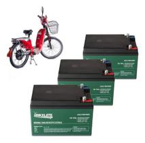 Bateria 12v 15ah Kit 3 Peças Bikelete Bicicleta Elétrica