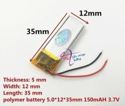 Bateria 3.7v 150 Mah 5mm X12mm X35mm 2 Fios 501235