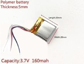 Bateria 3.7v 160 Mah 5mm X 20mm X 20mm 502020 3 Fios Bateria 3.7v 160 Mah 5mm X 20mm X 20mm 502020 3 Fios