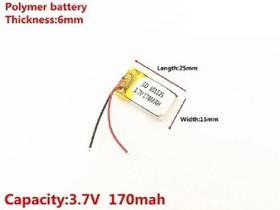 Bateria 3.7v 170 Mah 6mm X15mm X25mm 2 Fios 601525