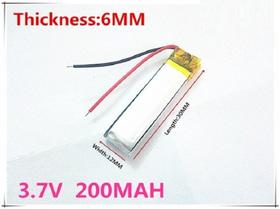 Bateria 3.7v 200 Mah 6mm X12mm X30mm 2 Fios 601230 Bateria 3.7v 200 Mah 6mm X12mm X30mm 2 Fios 601230