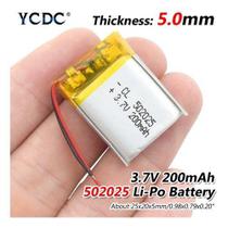 Bateria 3.7v 200mah 5mm X 20mm X 25mm 2 Fios 502025 2 Fios nova Bateria 3.7v 200mah 5mm X 20mm X 25mm 2 Fios 502025 2 Fios nova