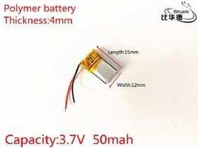Bateria 3.7v 50 Mah 4mm X12mm X15mm 2 Fios 401215