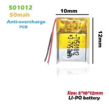 Bateria 3.7v 50 Mah 5mm X10mm X12mm 2 Fios 501012