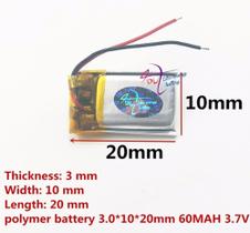 Bateria 3.7v 60mah 3mm X10mm X 20mm 2 Fios 301020
