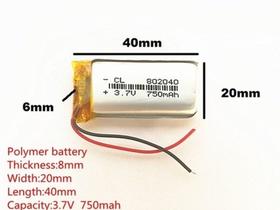 Bateria 3.7v 750 Mah 8mm X20mm X40mm 2 Fios 802040