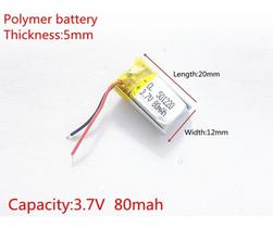 Bateria 3.7v 80 Mah 5mm X12mm X20mm 2 Fios 501220