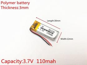 Bateria 301230 com 110mah 3mmx12mmx30mm 2 fios 3,7v Bateria 301230 com 110mah 3mmx12mmx30mm 2 fios 3,7v