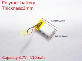 Bateria 301423 com 110mah 3mmx14mmx23mm 2 fios 3,7v