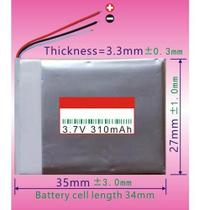 Bateria 3,3mmx27mmx35mm 3 Fios 310mah 3,7v 332735
