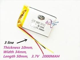 Bateria 3,7v 2000 Mah 10mm X 34mm X 50mm 3 Fios 103450 -