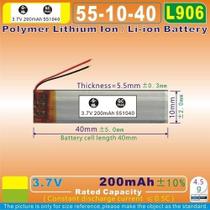 Bateria 3,7v 200mah 551040 2 fios 5,5mm x 10mm x 40mm