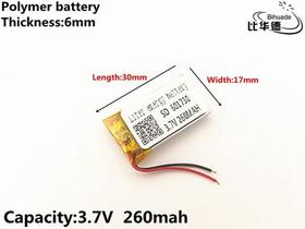 Bateria 3,7v 260mah 6mm X 17mm X 30mm 2 Fios 601730