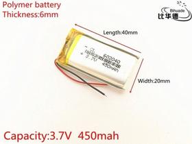 Bateria 3,7v 450mah 6mm X 20mm X 40mm 602040 2 Fios -