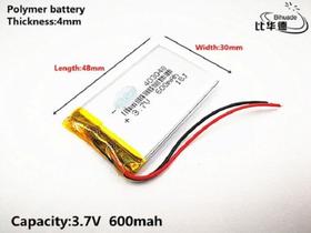 Bateria 3,7v 4mm X 30mm X 48mm Com 600 Mah C/ 2 Fios