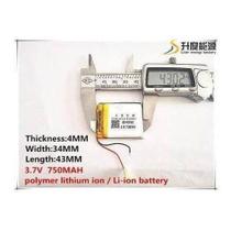 Bateria 3,7v 750 Mah 4mm X 34mm X 43mm 2 Fios