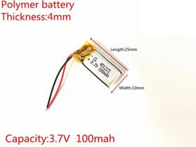Bateria 401025 com 100mah 4mmx10mmx25mm 2 fios 3,7v