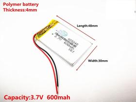Bateria 403048 com 600mah 4mmx30mmx48mm 2 fios 3,7v