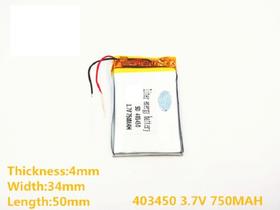 Bateria 403450 com 750mah 4mmx34mmx50mm 2 fios 3,7v
