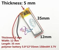 Bateria 501235 C/ 150mah 5mmx12mmx35mm 2 Fios 3,7v - Bateria 501235 C/ 150mah 5mmx12mmx35mm 2 Fios 3,7v -