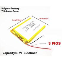 Bateria 505573 medidas 5mmx55mmx73mm 3.000mah 3 fios Bateria 505573 medidas 5mmx55mmx73mm 3.000mah 3 fios