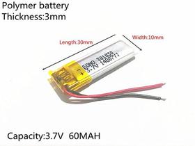 Bateria 60 Mah 3,7v Com 2 Fios 3mm X 10mm X 30mm 301030
