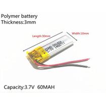 Bateria 60 Mah 3,7v Com 2 Fios 3mm X 10mm X 30mm