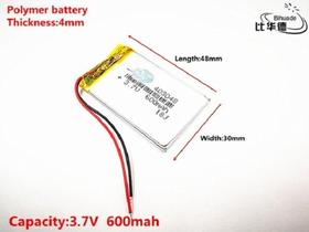 Bateria 600 Mah 3,7v 2 Fios 4mm X 30mm X 48mm