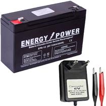 Bateria 6v 12ah + Carregador 6v 800mah Garra Jacaré Carro Carrinho Brinquedo Moto Elétrica