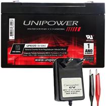 Bateria 6v 12ah + Carregador Bivolt 6v 800mah Brinquedo Carro Carrinho Moto Motinha Elétrica - UNIPOWER