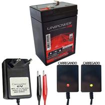 Bateria 6v 4,5ah + Carregador Led 6v 800ma Garra Jacaré Bivolt