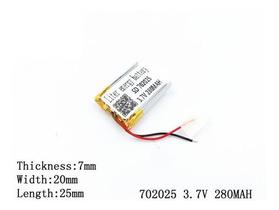 Bateria 7mm X 20mm X 25mm 3,7v 280mah Com 2 Fios 702025 K