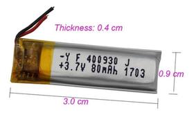Bateria 80 Mah 3,7v 4mm X 09mm X 30mm Com 2 Fios Nova