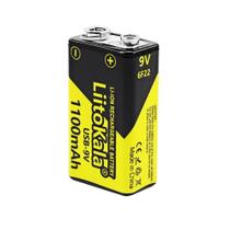 Bateria 9V Liitokala recarregável tipo C 1100mah