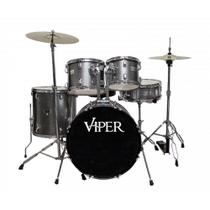 Bateria Acústica 20 X-Pro Viper Com Banco E Pratos Prata