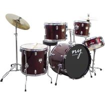 Bateria Acústica 2t Cromada Vinho Com Banco Ny-f1rst
