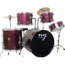 Bateria Acústica 2t Pr Sp Wine Sparkle Vinho Com Banco Ny F1rst