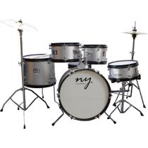 Bateria Acústica Infantil Junior 2t Prata Com Banco New York F097 - NY-F1RST
