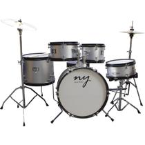 Bateria Acústica Infantil Junior 2T Prata com Banco New York