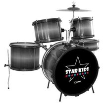 Bateria Acústica Infantil Reforçada Luen Star Kids Preto