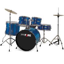 Bateria Acústica Pro Fire 20 Azul Ferragem Cromada Com Prato