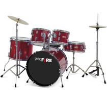 Bateria Acústica Pro Fire 20 Vermelha Ferragens Cromadas