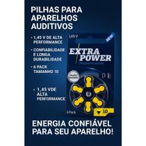 Bateria Aparelho Auditivo 10 Extra Power 1.45V - Pack com 6 Unidades Pilhas Longa Duração