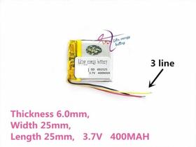 Bateria C/ 3 Fios 400 Mah 3,7 V 6mm X 25mm X 25mm 602525 Bateria C/ 3 Fios 400 Mah 3,7 V 6mm X 25mm X 25mm 602525