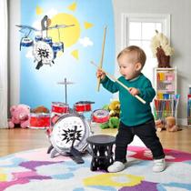 Bateria Cavaco Infantil Mini Tambor Musical Guitarra Microfone Baqueta Prato Tambores Violão Teclado