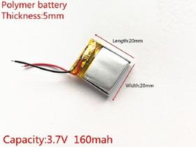 Bateria Com 2 Fios E 3,7v 160mah 5mm X 20mm X 20mm 502020 Bateria Com 2 Fios E 3,7v 160mah 5mm X 20mm X 20mm 502020