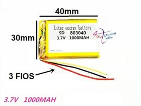 Bateria Com 3 Fios 803040 1000mah 8mm X 30mm 40mm 3,7v -